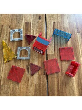 Lot of Magna-Tiles Fire Truck Magnetic Building Tiles Assorted Shapes Colors
